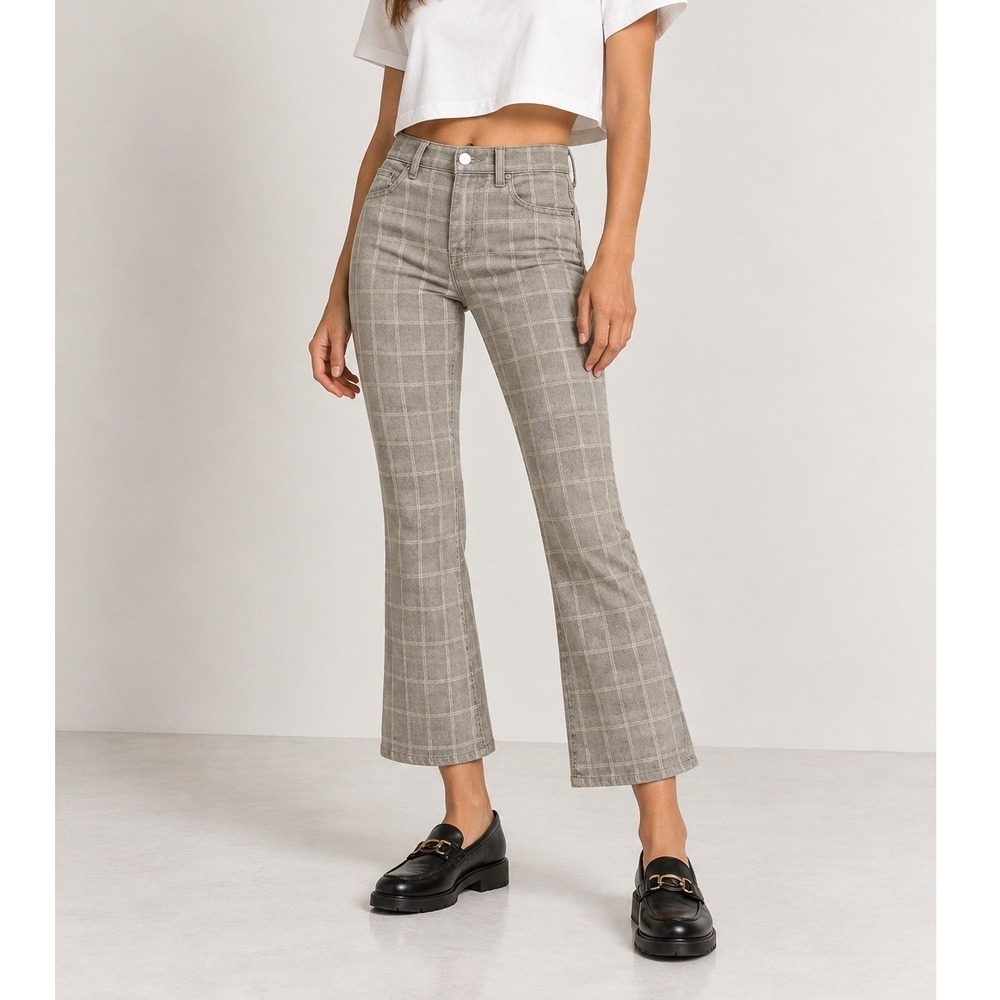 FRAME Le Crop Mini Boot Jeans Women's 31 Pine Plaid High Rise Cropped Bootcut